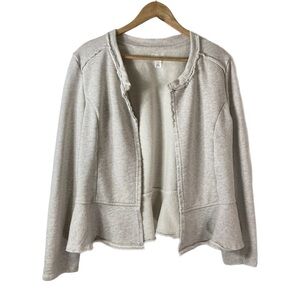 Caslon heather grey open front sweater with ruffle hem